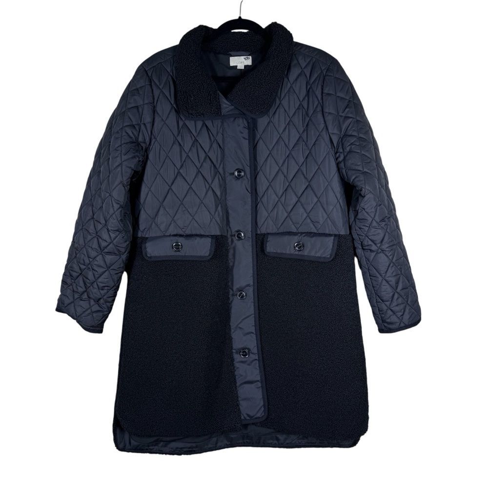 Loft Black Shearling Mixed Media Quilted Puffer Jacket Winter Coat Women’s Large